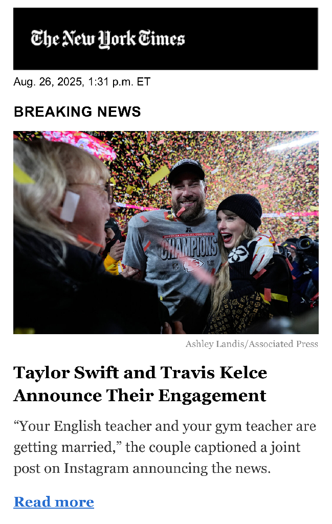 The New York Times Breaking News Email Screenshot